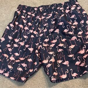 Navy Flamingo Print Men's Athletic Shorts